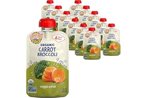 Earth's Best Organic Baby Food Pouches, 6+ Months, Vegetable Puree, Organic Carrots and Broccoli, 3.5 Ounce Resealable Pouch (Pack of 12)