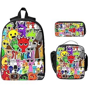Snujynaep Game Backpac with Lunch Bag Pencil Case Funny Backpack for Travel Work Hiking