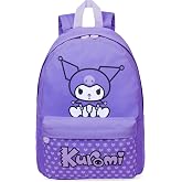 Hello Kitty Sanrio Backpack for Girls, Tweens with Zipped Front Pocket, Kawaii Backpacks for School, Travel, Gifts for Girls (Purple Kuromi)