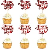 24 PCS Happy Galentines Day Cupcake Toppers,Glitter Sweet Love Valentine Cupcake Picks for Valentine's Day Theme Birthday Party Cake Decorations, Valentines Day Party Decorations Supplies Red