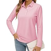 MAGCOMSEN Women's Polo Shirts Long Sleeve Cotton Collared T Shirt Golf Shirt Business Casual Tee Uniform Tops 3-Button