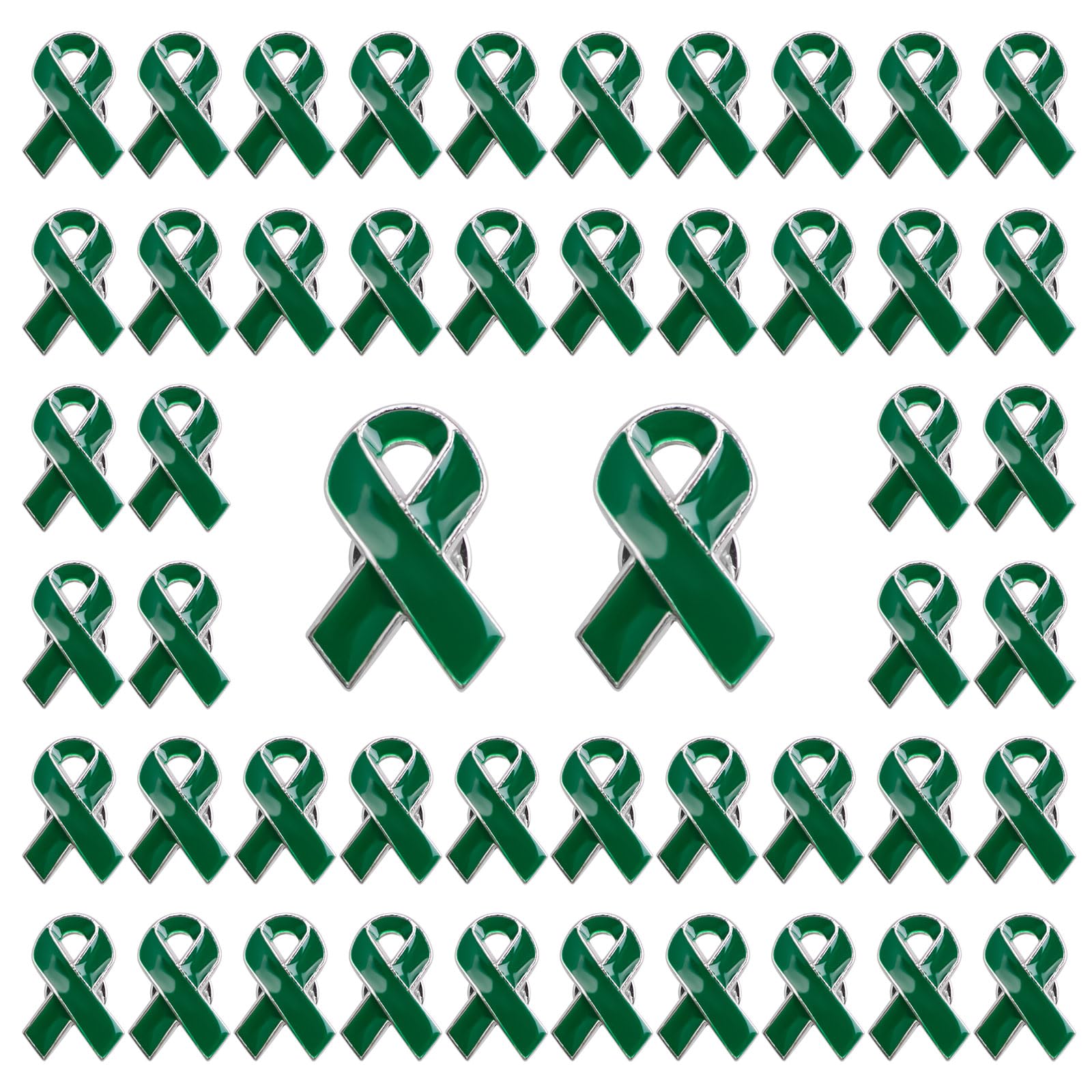 WANDIC 50pcs Green Ribbon Pins, 0.98 * 0.79in Mental Health Awareness Badge Brooches Environmental Protection Pins for Charity Event