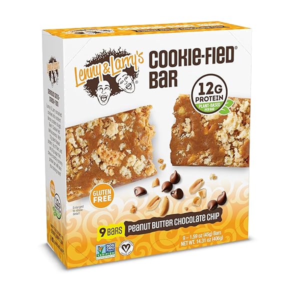 LENNY & LARRY’S COOKIE-FIED PROTEIN BAR – PEANUT BUTTER CHOCOLATE CHIP VEGAN 9X45G – HEALTHY SNACKS WITH 12G PLANT PROTEIN & 5G FIBER – GLUTEN FREE POWER BAR, KETO FRIENDLY, NON-GMO & VEGAN