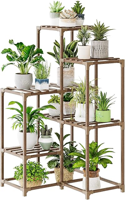 Bamworld Corner Plant Stand 4-Tier Indoor Outdoor Shelf Rack Bamboo Wood