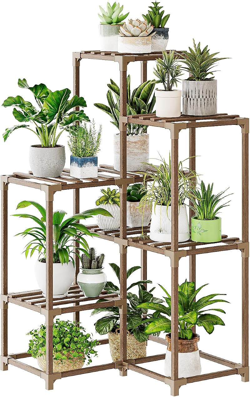 Bamworld Corner Plant Stand 4-Tier Indoor Outdoor Shelf Rack Bamboo Wood