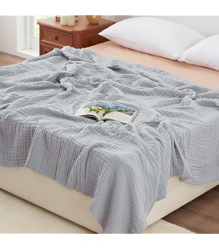 Cosy Family 6 Layer Muslin Bed Blanket - 100% Cotton, Breathable, 80x90 Inches, White - View #7