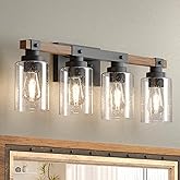 Amico Farmhouse Bathroom Vanity Light Fixtures,Rustic 4-Light Industrial Painted Wood Lights,Vintage Black Wall Sconces Bathr