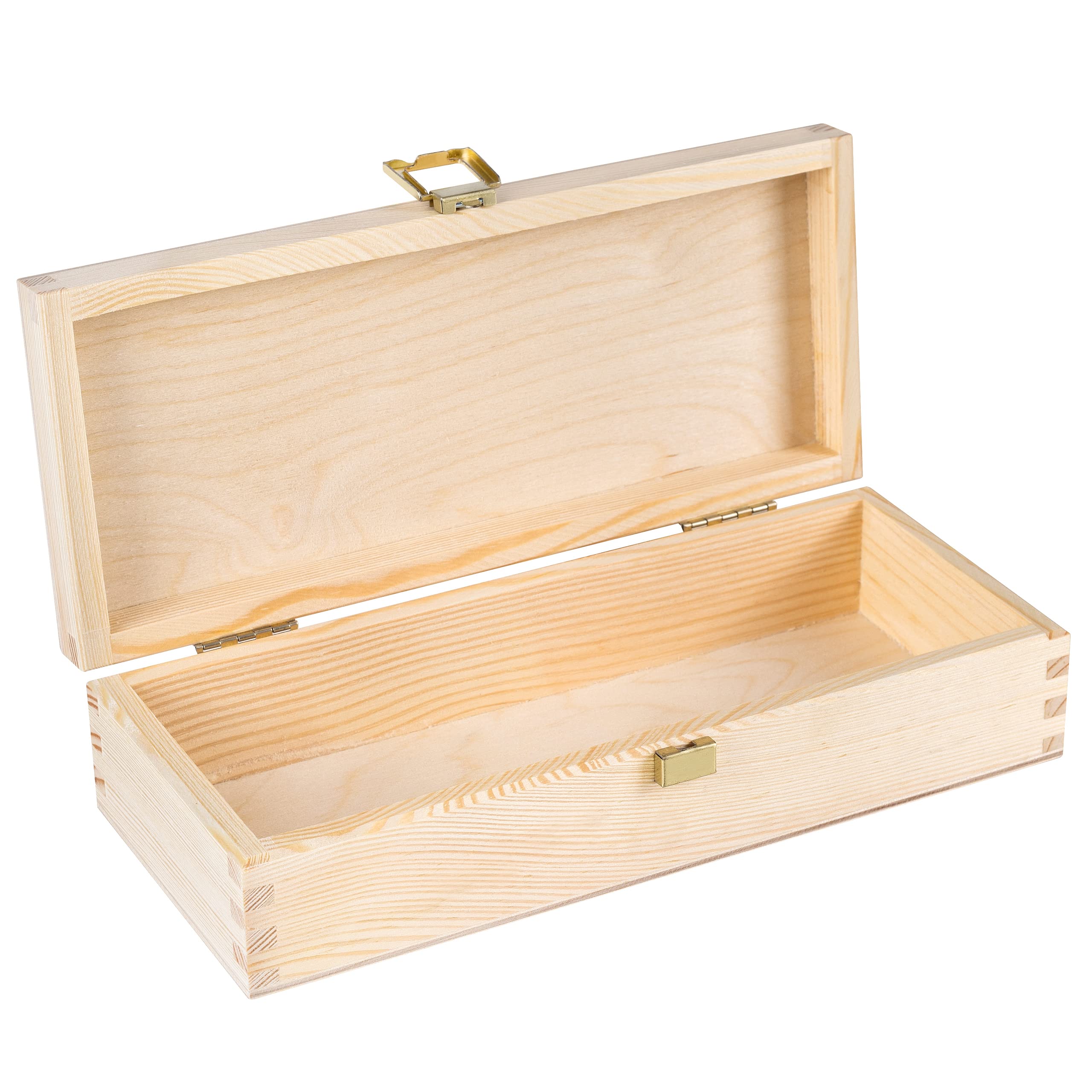 Creative Deco Small Wooden Storage Box | 24 x 10.5 x 5.7 cm | Golden Latch & Lid | Unpainted Plain Trinket Gift Easter Box | Office or Bedroom | Jewellery Box