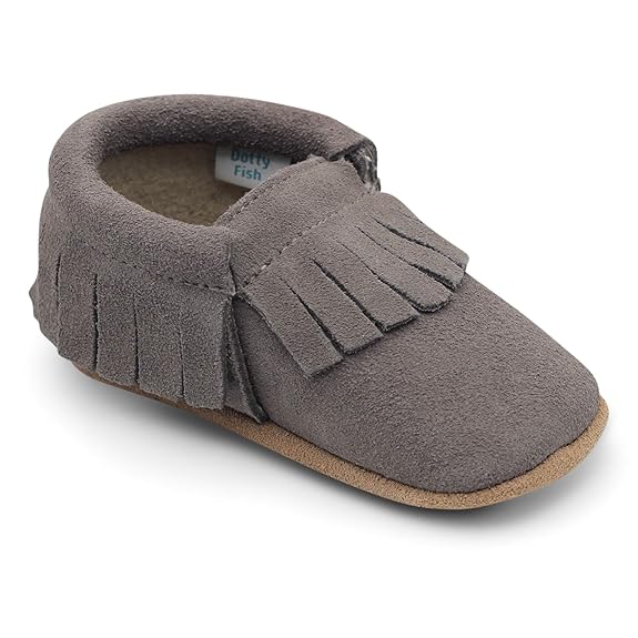 Dotty Fish Mokassins. Wildleder Babyschuhe mit weicher Sohle. Rutschfest. Kinder Kleinkinder erste Schuhe. Jungen Mädchen. Br