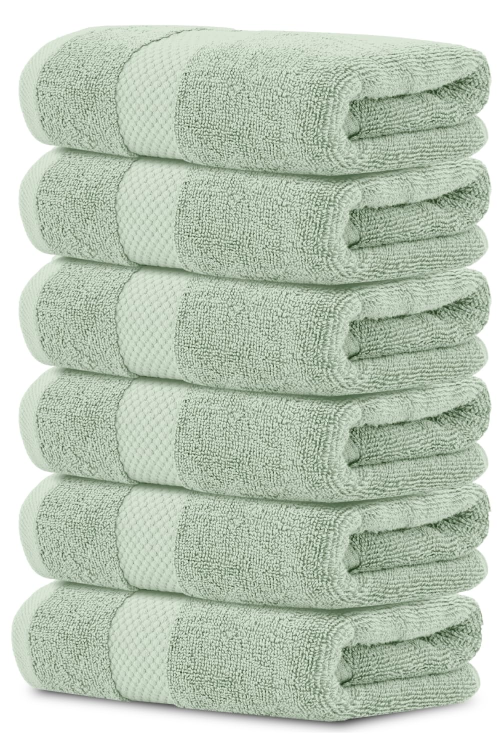 Photo 1 of White Classic Luxury Hand Towels for Bathroom-Hotel-Spa-Kitchen-Set - Circlet Egyptian Cotton - 16x30 Inches - Set of 6 (Lt-Green)