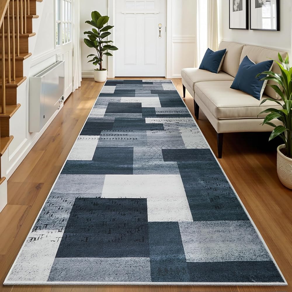 2x6 Checkered Rug Runner Rugs for Hallway, Low-Pile Long Flat Print Plaid Area Rug, Washable Non-Slip Carpet for Living Room