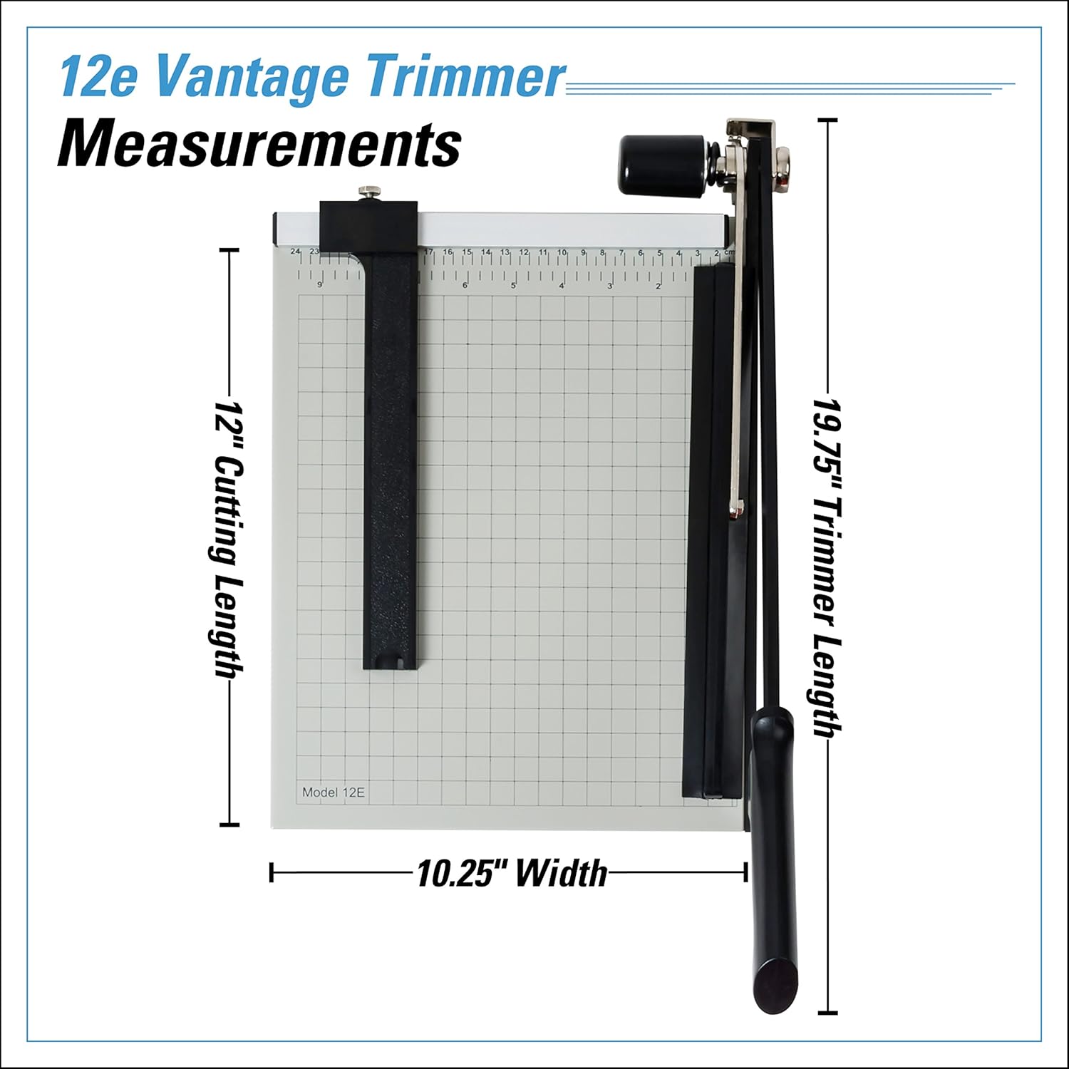Dahle 12e Vantage Paper Trimmer, 12" Cut Length, 15 Sheet, Automatic Clamp, Adjustable Guide, Metal Base with 1/2" Gridlines, Guillotine Paper Cutter, Black, Gray: Industrial & Scientific