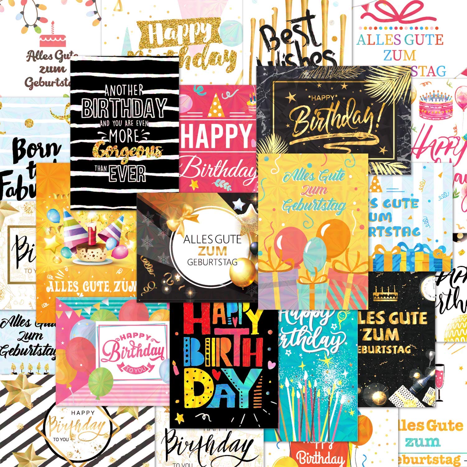 DEEPLAY Birthday Card - 24 Stylish Designs with Envelopes & Stickers Thick Paper - Perfect Size - Blank Inside - Unisex-Babies, Men, Women