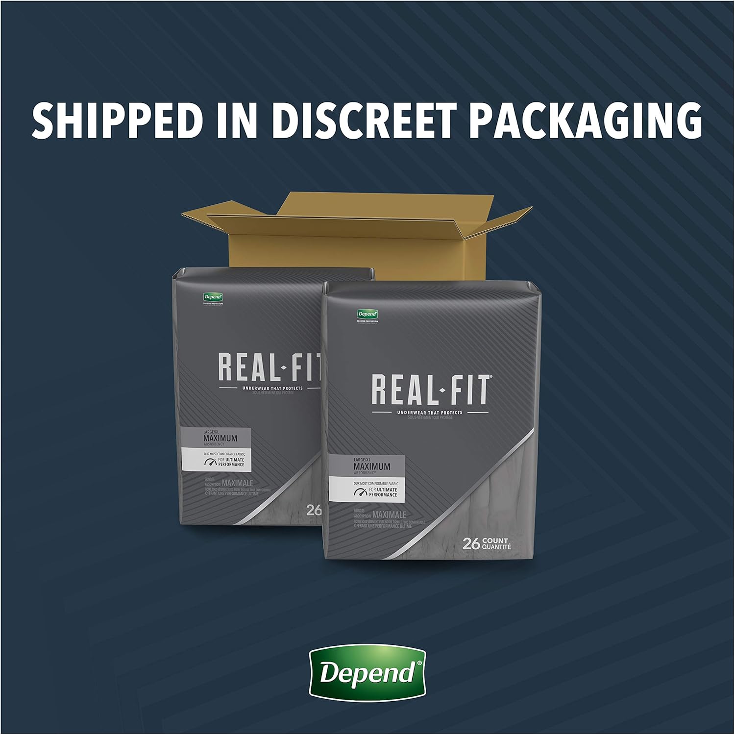 Depend Real Fit Incontinence Underwear for Men, Maximum Absorbency, Disposable, Large/Extra-Large, Grey, 52 Count (Packaging May Vary): Health & Personal Care
