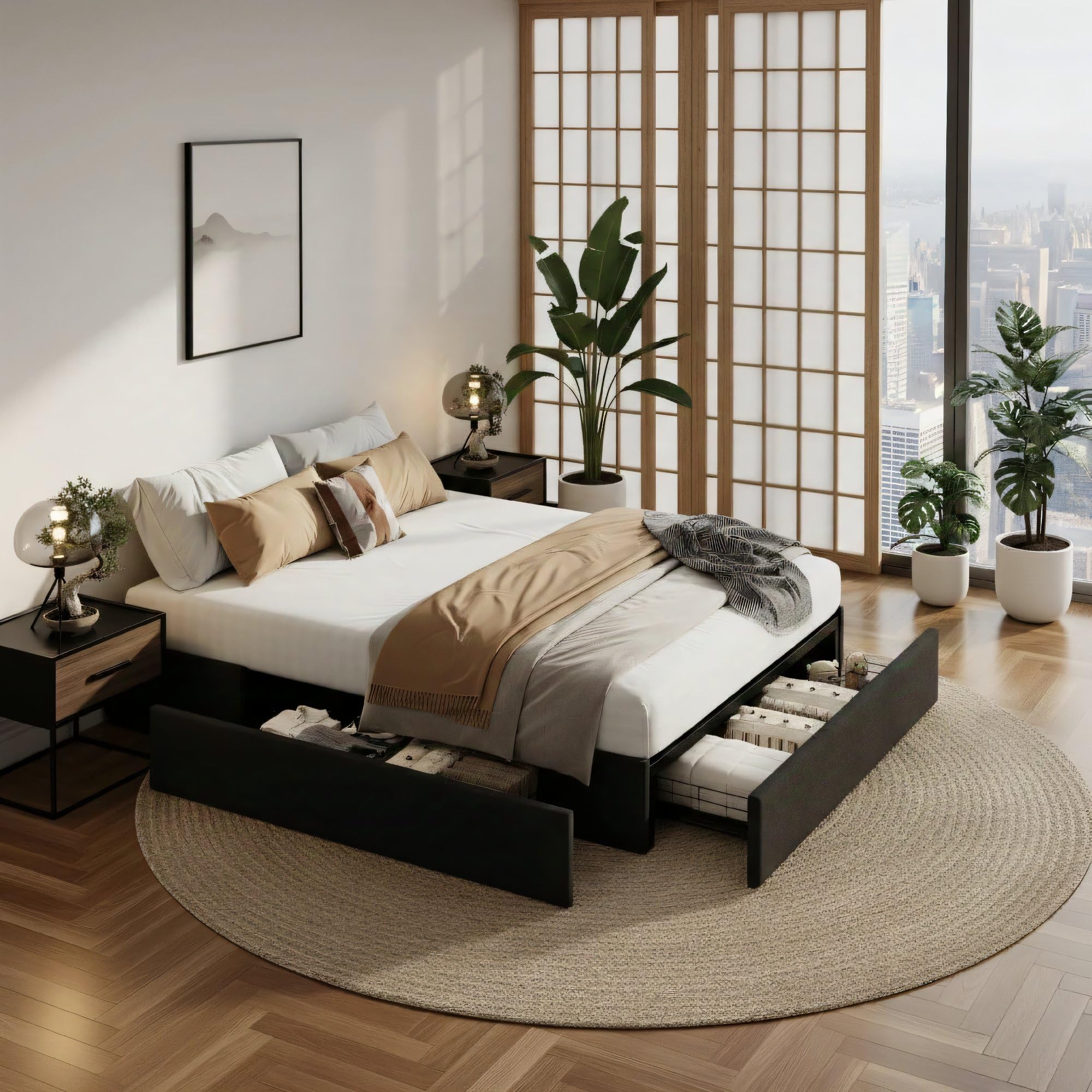 Photo 1 of ** MISSING PARTS****
SLEKVERSA Bed Frame with 3 Large Storage Drawers,Customizable Headboards Platform Bed Wooden Slats Support, No Box Spring Needed, Noise Free, Easy Assembly, Dark Grey (Dark Grey, Queen)