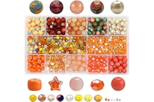 KEIP TAOUN Fiery Orange Glow Bead Kit - Glass Bracelet Making Set | 1000pcs Assorted Beads, 10 Different 8mm Glass Beads, 200pcs 6mm Bicone Crystals Beads Jewelry Making Kit for Earring, Necklace, DIY Craft