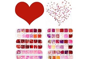 MAIOUSU STORE 72 Grids Valentine's Day Nail Art 3D Pink Red Holographic Nail Sequins Lazer Butterfly Star Moon Flakes Glitter Heart Hollow Heart Lip Shape Laser Flakes Sparkly Confetti