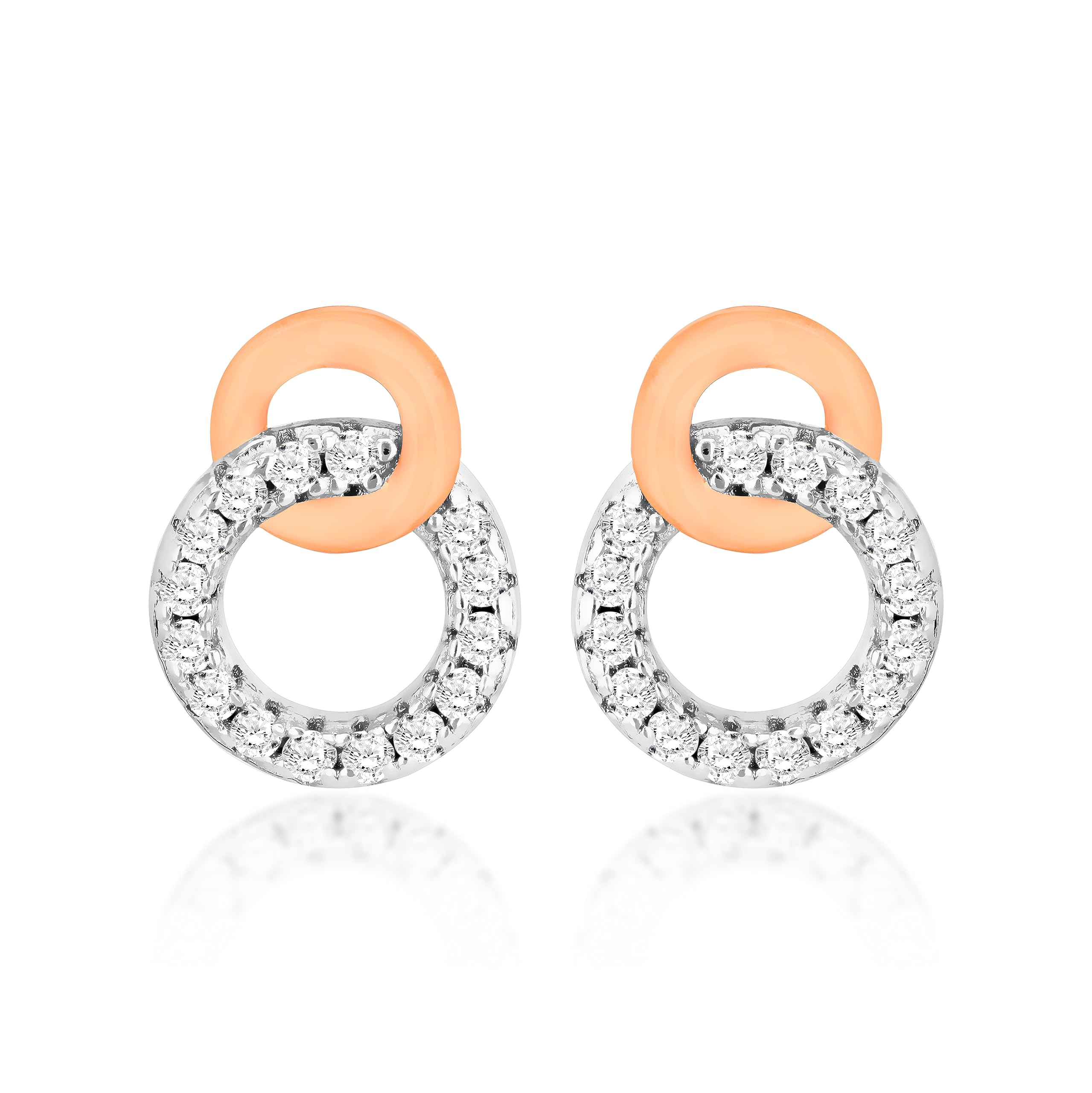 Tuscany Silver Women's Sterling Silver Two-Tone Cubic Zirconia Double Ring Stud Earrings, 7.4 x 9.7 mm