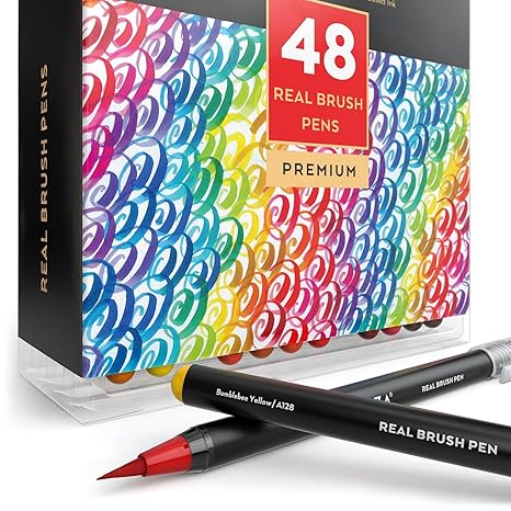 ARTEZA Pinselstifte | Set mit 48 Stiften in Verschiedenen Farben | Hochwertige Brush Pen Fasermaler | Aquarell-Pinselstifte a