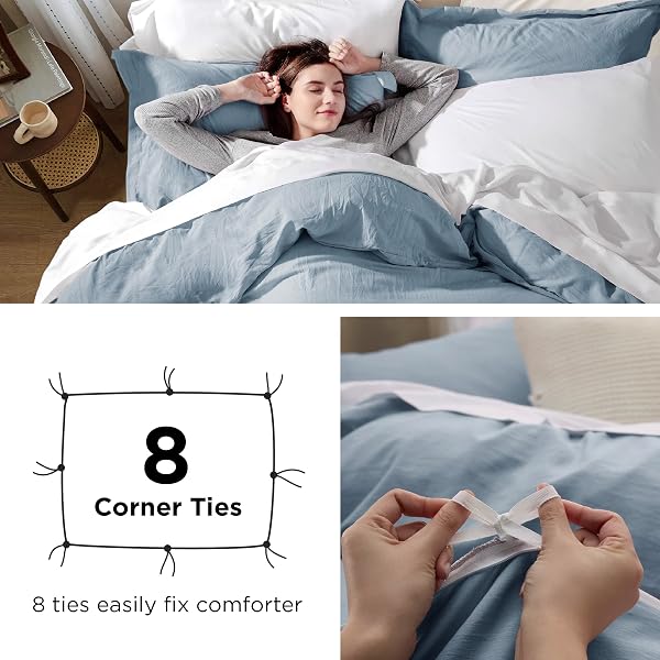 BEDSURE GRAYISH BLUE DUVET COVERS QUEEN SIZE – PREWASHED COTTON-LIKE POLYESTER DUVET COVER, SOFT QUEEN DUVET COVER SET 3 PIECES WITH ZIPPER CLOSURE, 1 DUVET COVER 90X90 INCHES AND 2 PILLOW SHAMS