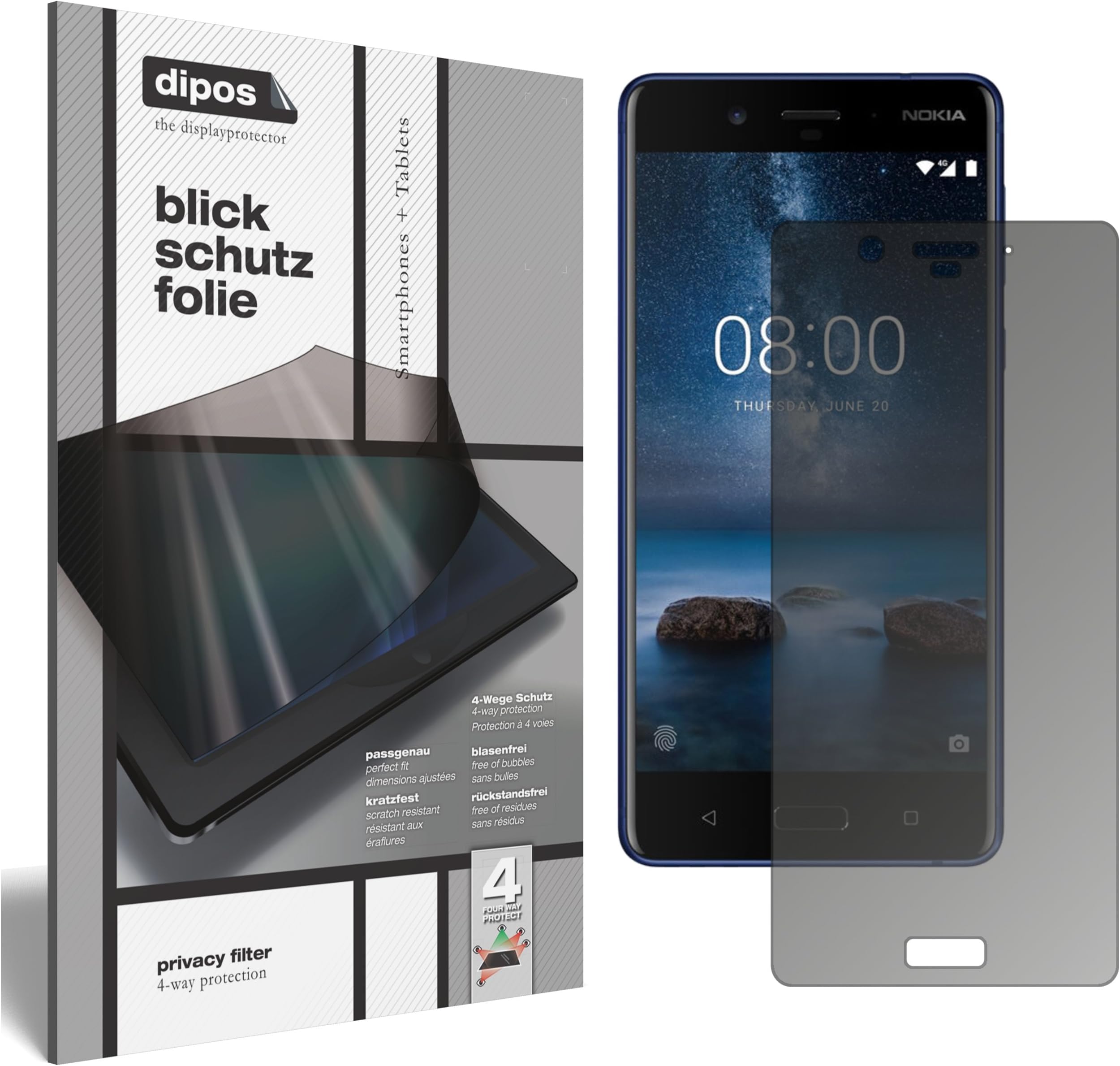 diposI Privacy Filter compatible with Nokia 8 Screen Protector Anti-Spy 4-Way Protection