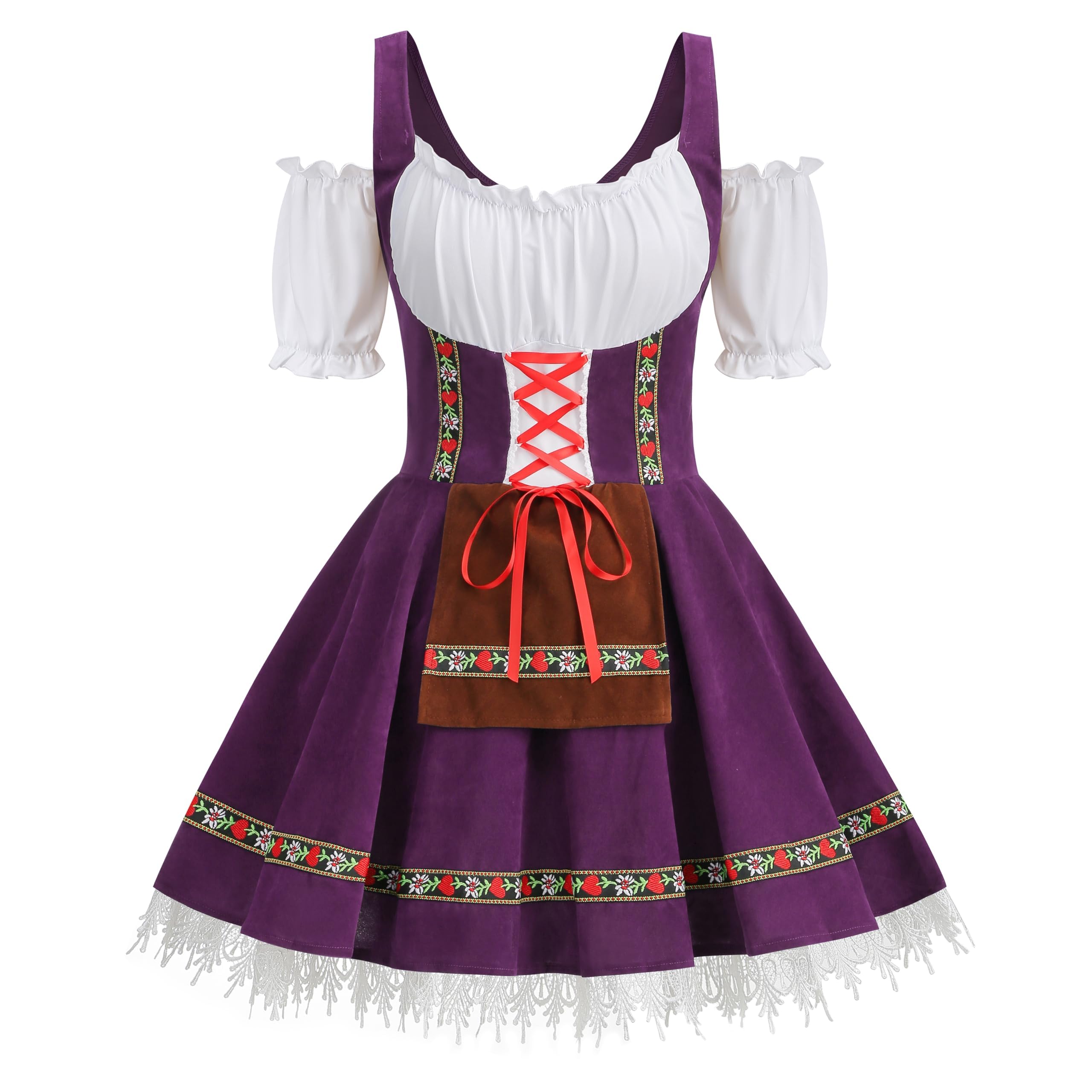 HAPNBCELE Oktoberfest Costume for Womens, German Dirndl Dress One-Shoulder Traditional Bavarian Carnival Halloween Outfits (Purple, Medium)