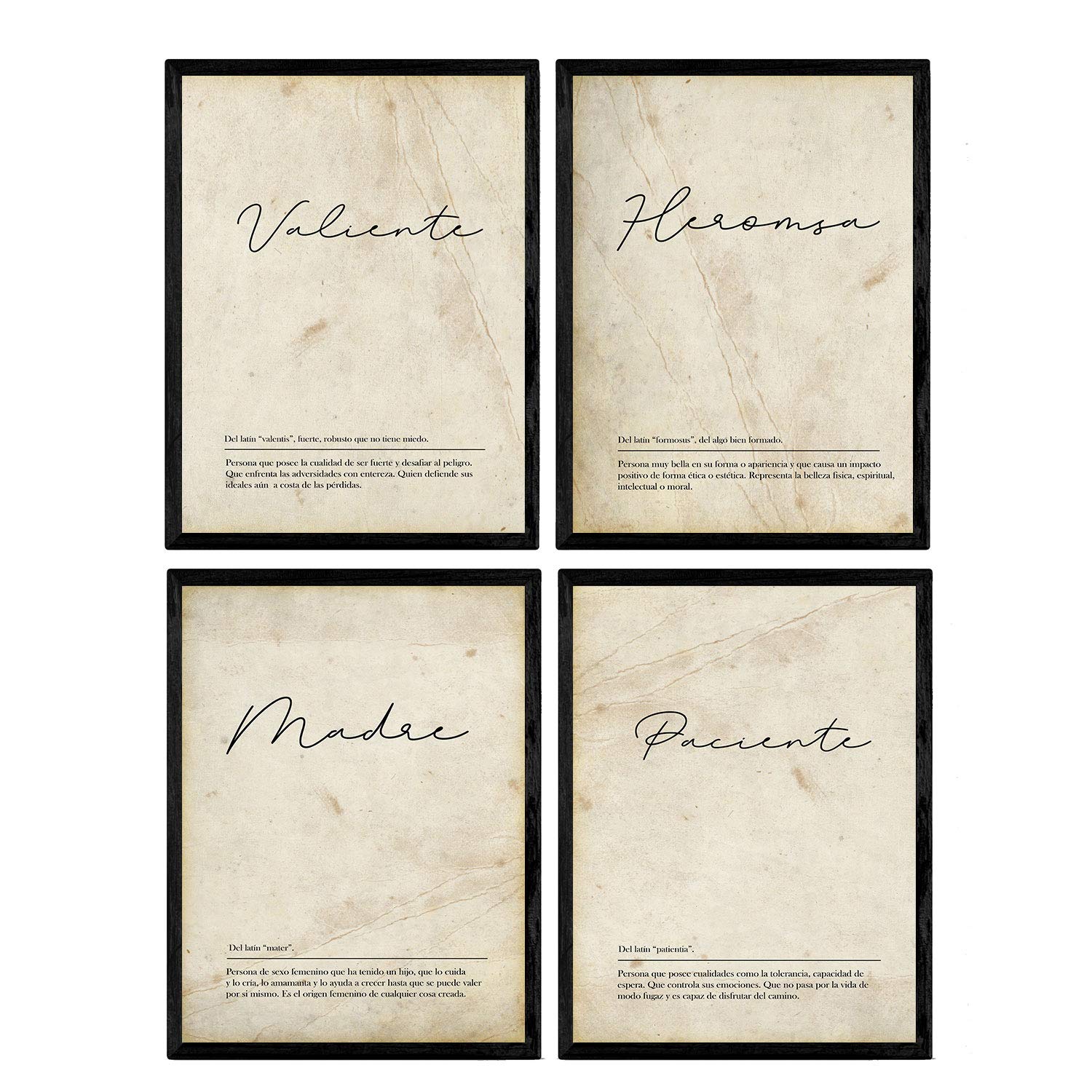 Nacnic Set of four plates with word definitions Mother White Background Nordic Posters in A4 size unframed