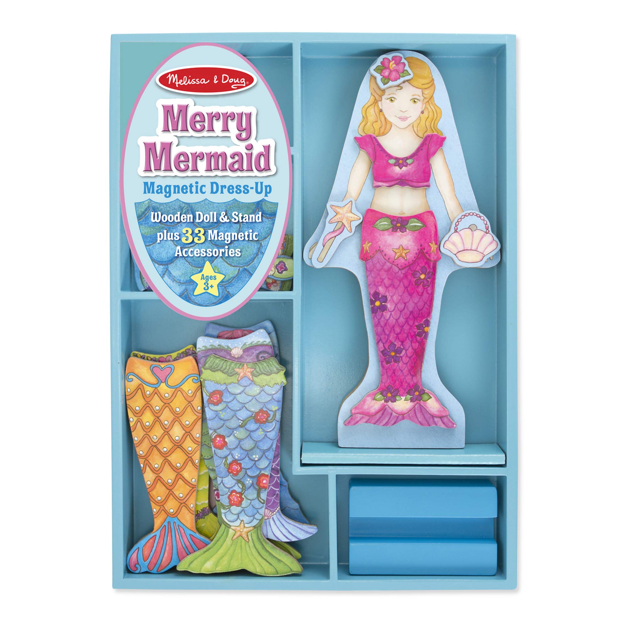 Melissa & Doug Merry Mermaid Wooden Dress-Up Doll and Stand - 33