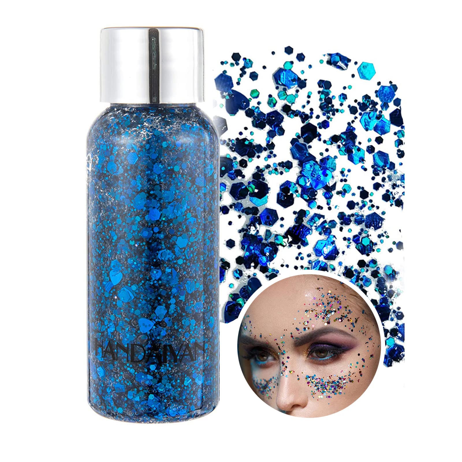 Mermaid Sequins Chunky GlitterLiquid Eyeshadow Glitter Body Gel Festival Glitter Cosmetic Face Hair Nails Makeup Long Lasting Sparkling 30g-Blue