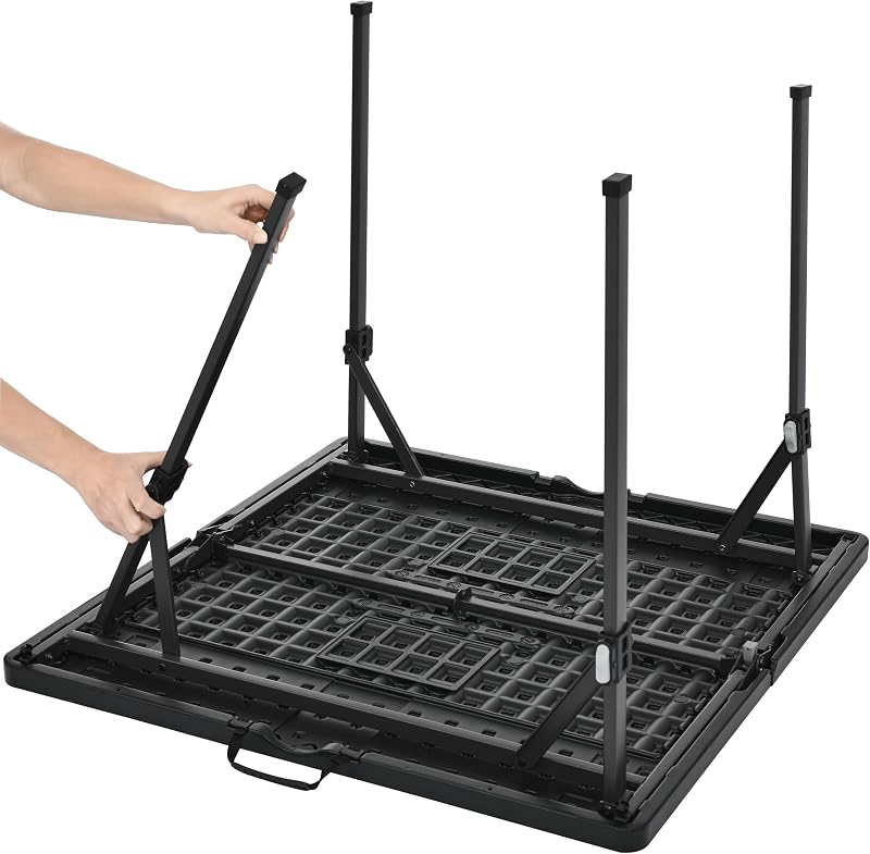 Mesa de comedor plegable cuadrada con asa de transporte, para interiores y exteriores, portátil, ligera, viaje, picnic, camping, negro, 86.1 x 86.1 x 74 cm — foto 5 de 6