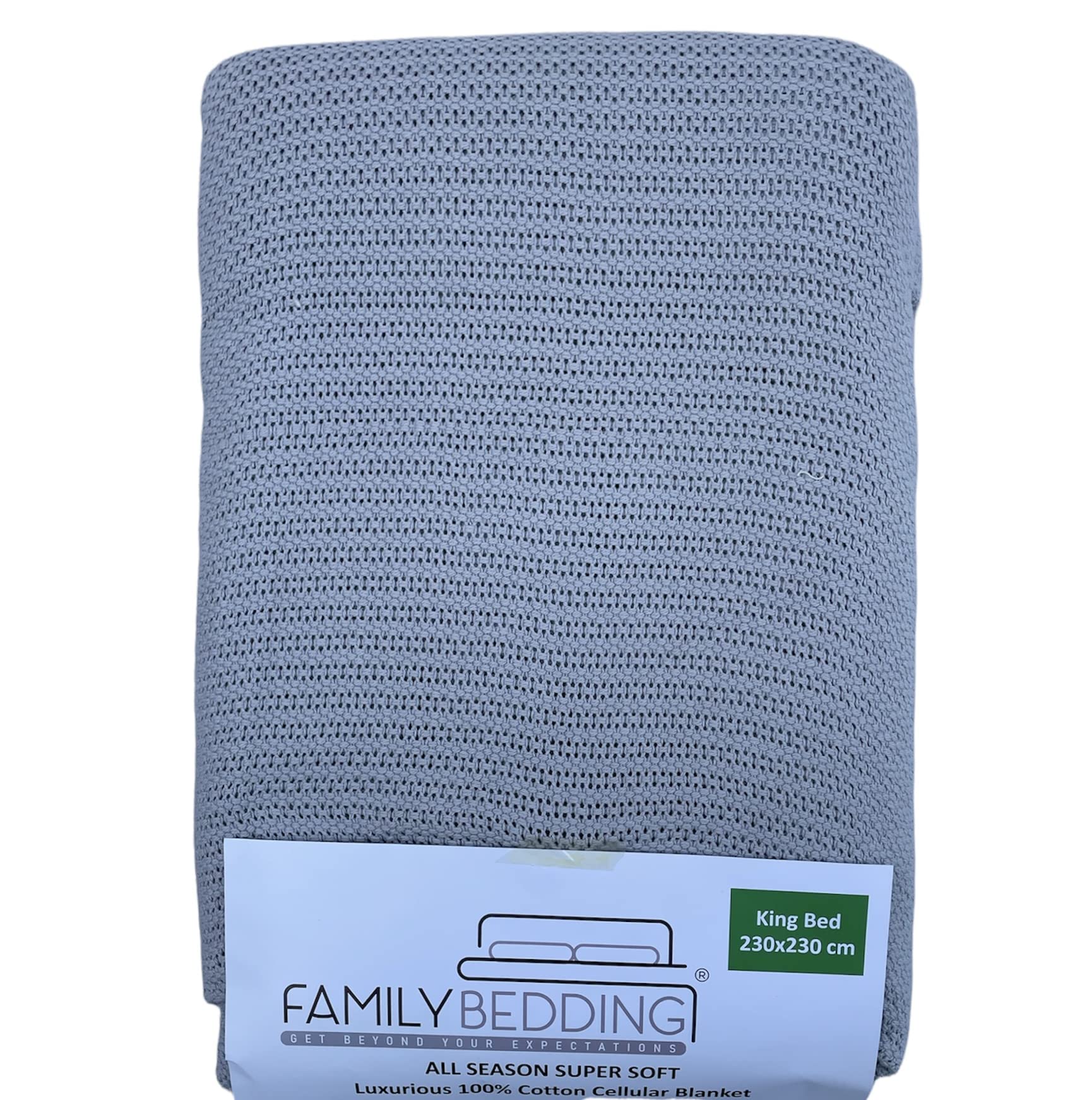 Family Bedding Grey Cotton Cellular Blanket – Double Bed | Reversible Lightweight Thermal Throw | Soft Traditional Design (230 x 230 cm)