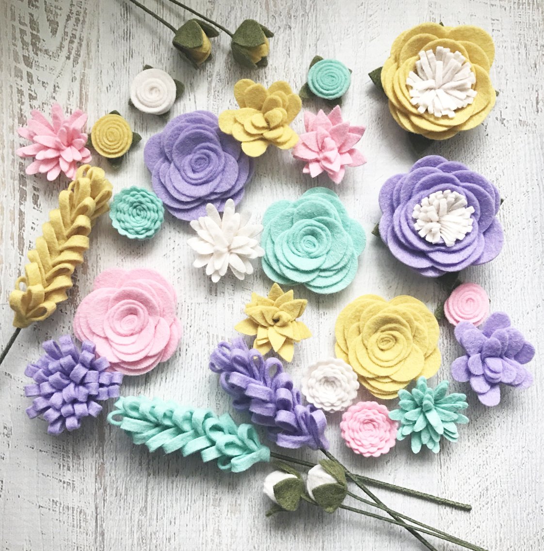 Wool Felt Fabric Flowers Flower Embellishment Spring Large Posies