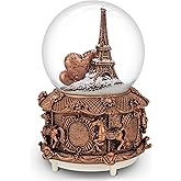 Paris Snow Musical Globe with Color Changing LED Lights, Eiffel Tower Snow Globe with Merry-go-Round Base, 100mm 6" Tall Souvenirs Collection