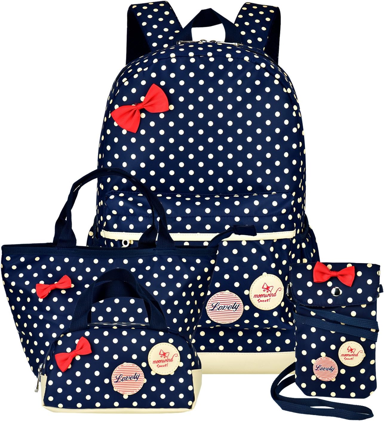 Girls Backpacks and Lunch Bag for School Book Bag and Handbag Purse Polka Dots