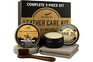 EAGLE Leather Boot Care Kit – Mink Oil, Saddle Soap for Leather, Applicators & Cloth – Leather Care Kit, Boot Leather Care Kit, Leather Shoe Care Kit for Cowboy Boots, Work Boots, Shoes, and Tack