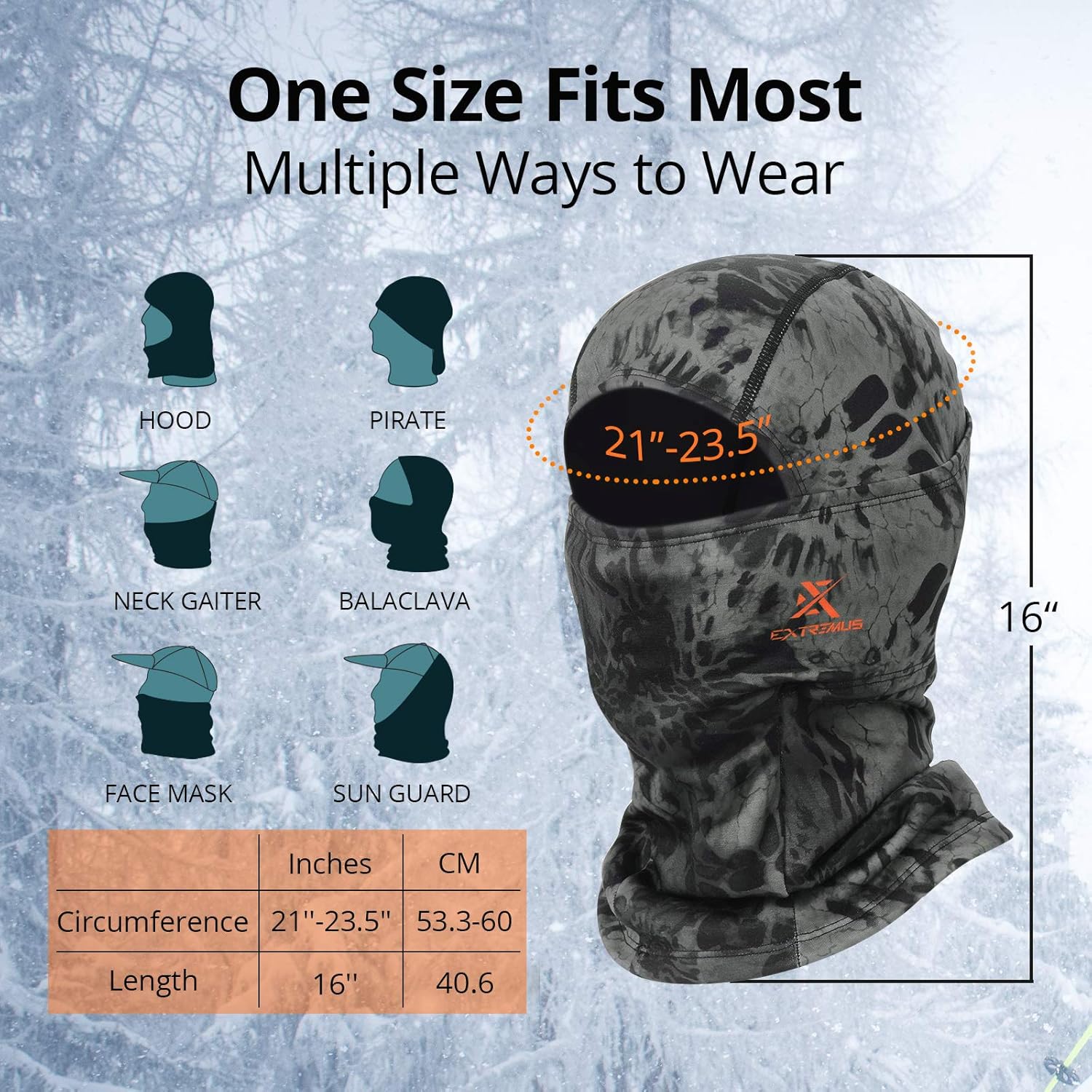 Extremus IceKap Balaclava Cold Weather Face Mask – Winter Windproof Ski Mask -Blackout: Clothing