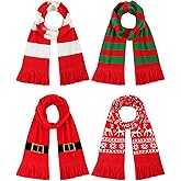 Liitrsh 4 Pack Christmas Knitted Scarves Soft Holiday Knit Scarves with Tassels for Unisex Adult Festive Family Matching Accessories for Christmas Party Photo Gifts
