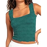 Jar of Love Womens Tank Top Square Neck Wide Strap Crop Tops Flower Going Out Tops Slim Fit Lettuce Trim Summer Cami Tops