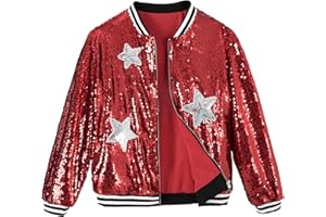 LOLANTA Girls Sequin Jacket, Long Sleeve Kids Bomber Coats with Pockets, Spring Fall Outfits for 4-15 Years