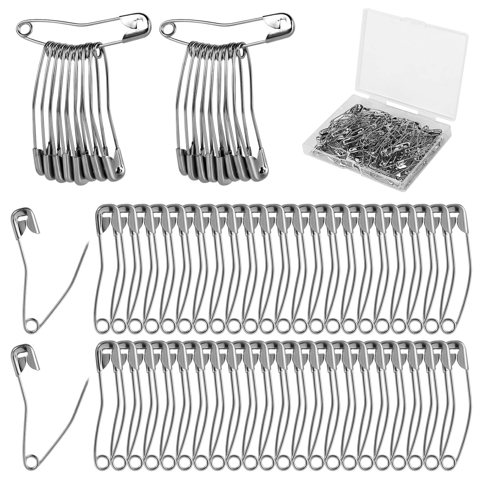 NQEUEPN 100pcs Curved Stainless Steel Safety Pins, 1.5in Quilting Basting Pins, Silver, Classic Style