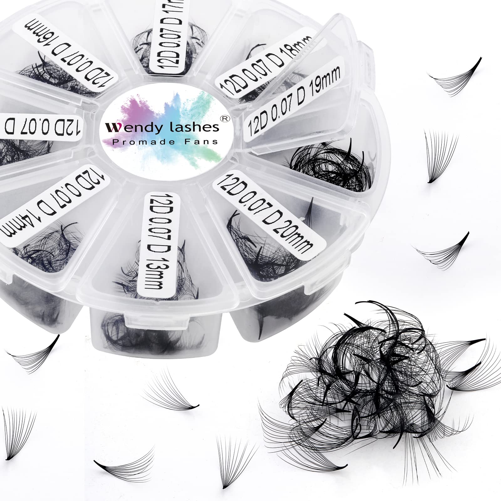 Pre Made Fan Eyelash Extensions 12D 0.07mm C Curl Mixed 13-20mm 500 Fans Premium Premade Fans Loose Volume Russian Lash Extensions Handmade Promade Loose Fans(500-12D-0.07-C-1320) — image 1