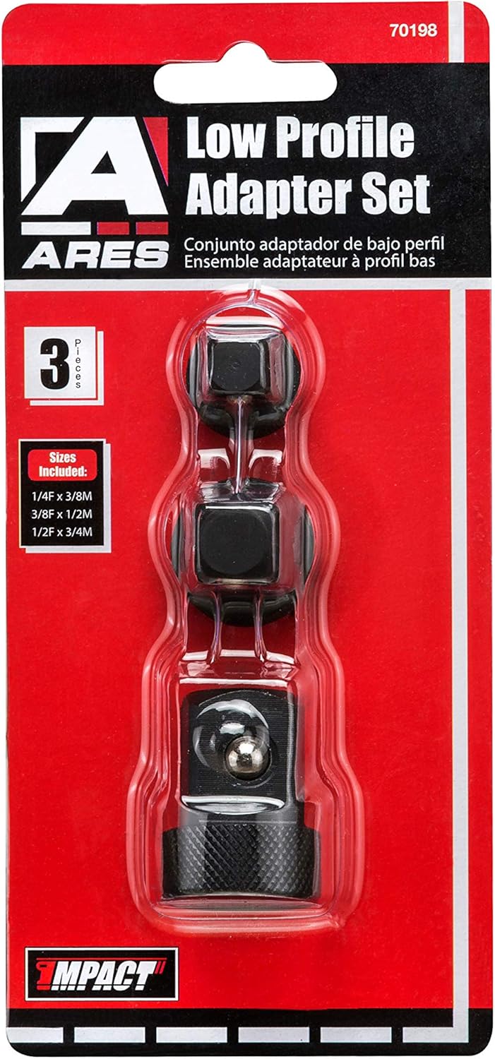 ARES 70198 - Low Profile Impact Socket Adapter Set - Impact-Rated Heat-Treated Chrome Vanadium Steel Features Knurling For Enhanced Grip: Automotive