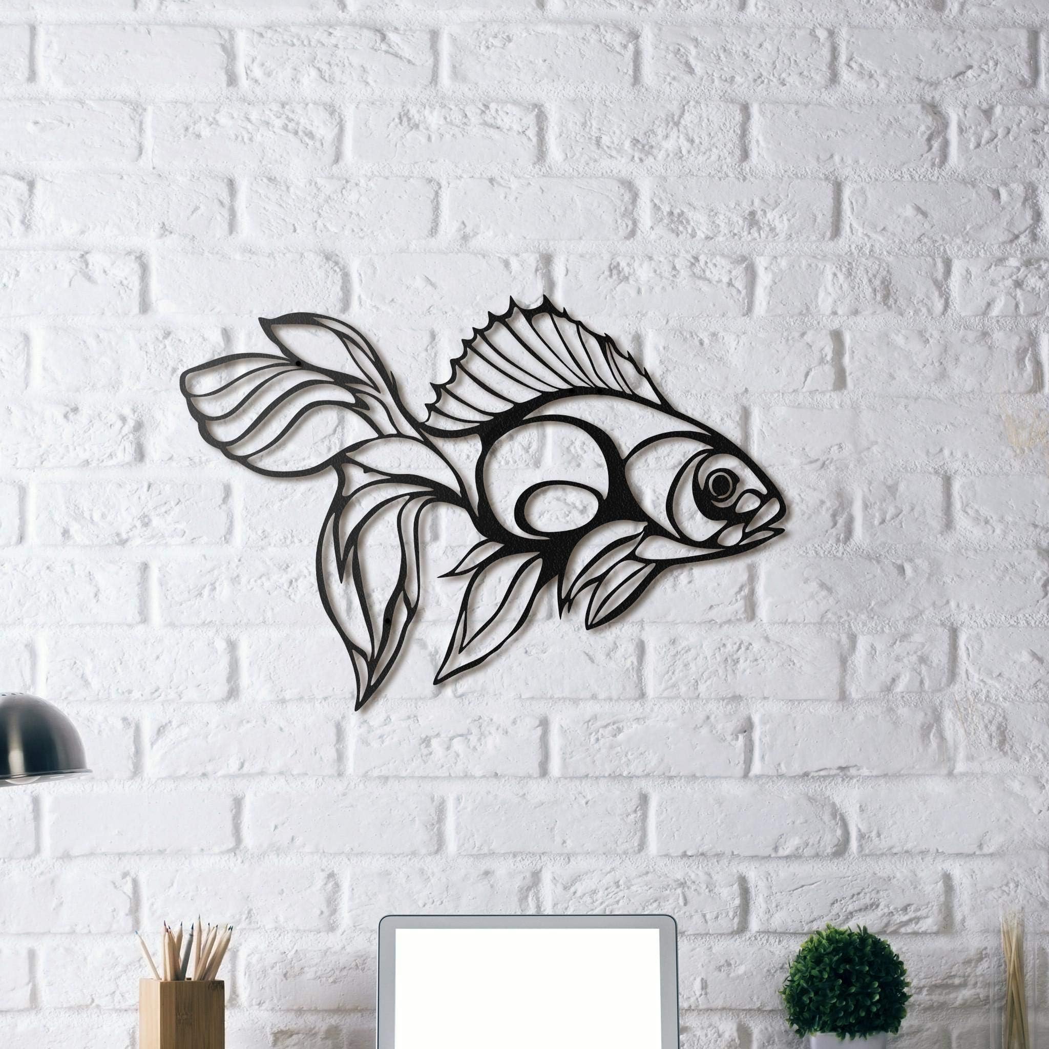 Laser Cut Metal Fighter Fish Wall Art Black price in UAE Amazon UAE