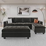 Belffin Velvet Convertible 4-Seat Sectional Sofa with Reversible Chaise L Shaped Sofa Couch Furniture Sets Sectional Couch wi
