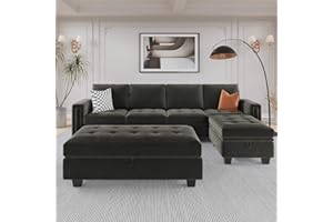 Belffin Velvet Convertible 4-Seat Sectional Sofa with Reversible Chaise L Shaped Sofa Couch Furniture Sets Sectional Couch with Storage Ottoman Grey