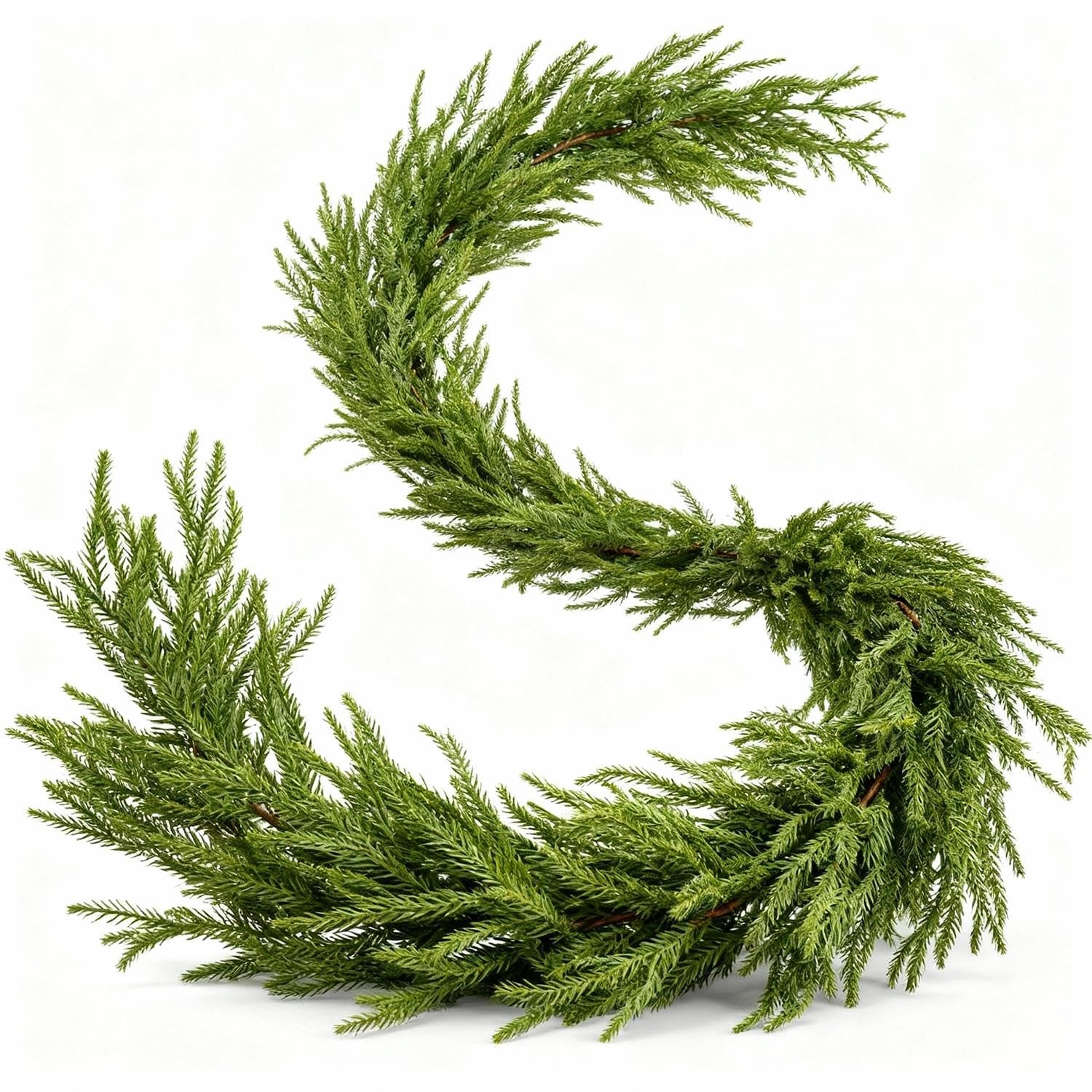View 1 of 1PCS 6FT Christmas Norfolk Garland Decorations, Faux Pine Garland Outdoor, Artificial Unlit Green Garlands, Christmas Mantel Decoration Indoor, Thick Greenery Xmas Decor in The Winter
