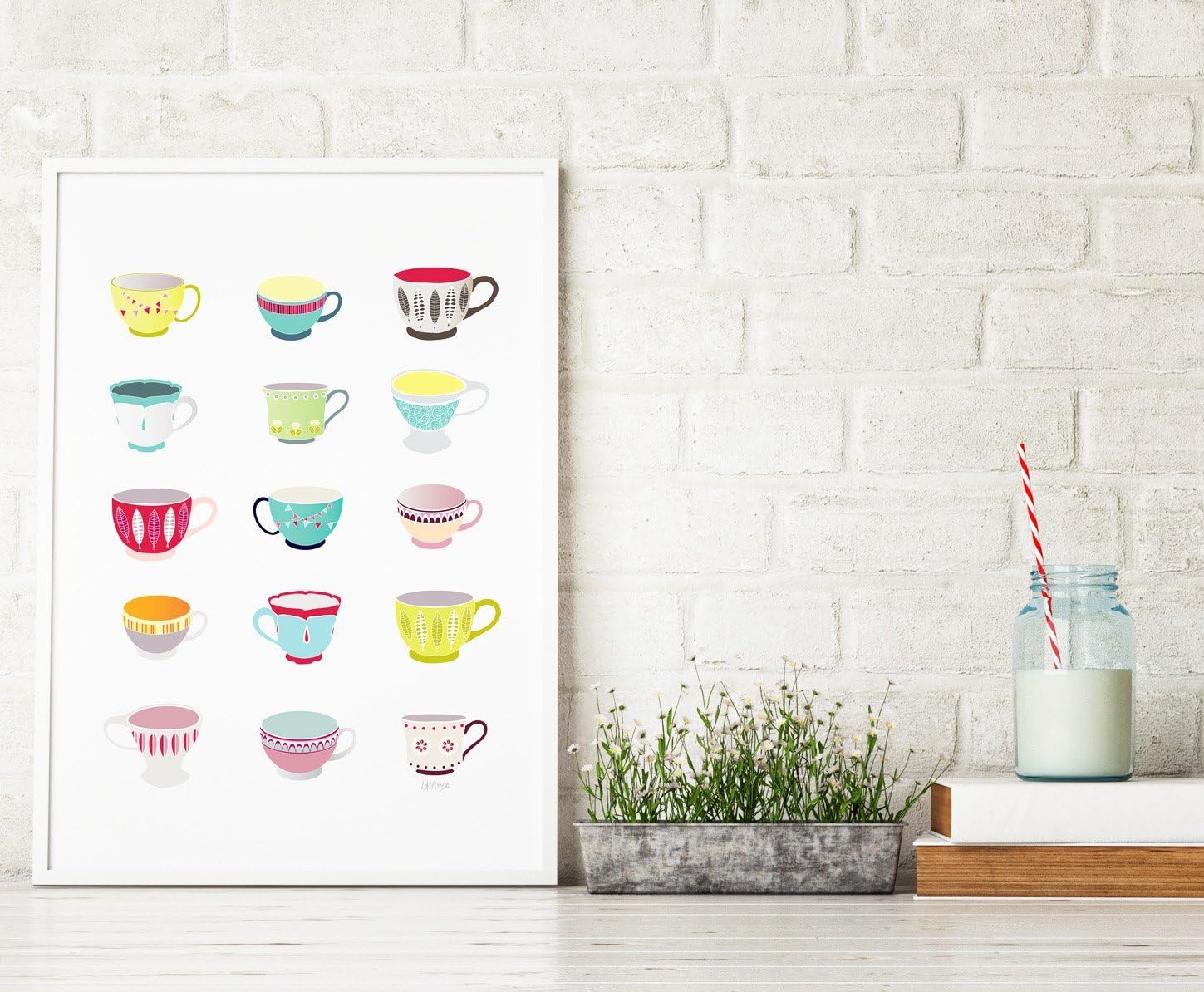 Teacups Print, Kitchen Decor, Wall Art Poster