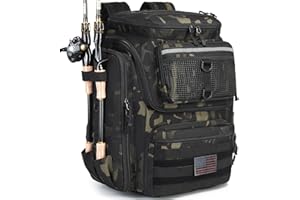 HAMBOLY Fishing Backpack with Rod Holders, 40L Tackle Box Backpack for Fishing Gear, Waterproof Fishing Bag for Men