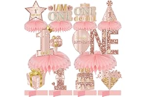 Turypaty 10Pcs 1st Birthday Decorations Honeycomb Centerpieces for Baby Girls, Pink Rose Gold Miss Onederful First Birthday Table Centerpieces Party Supplies, One Year Old Bday Table Topper Decor