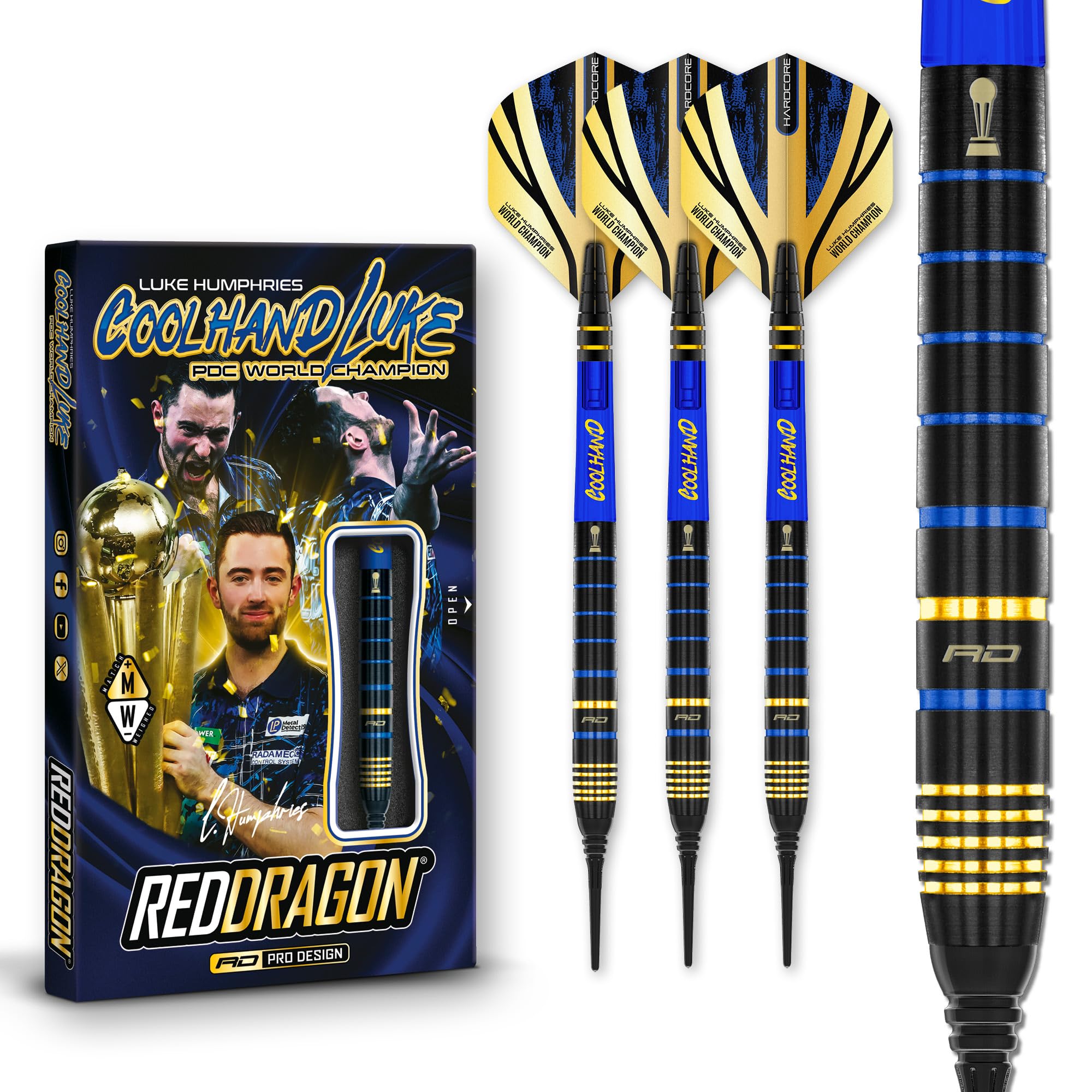RED DRAGON Luke Humphries TX4 Avenger World Champion Edition Premium Tungsten 20G Softip Darts Set with Flights and Shafts (Stems)